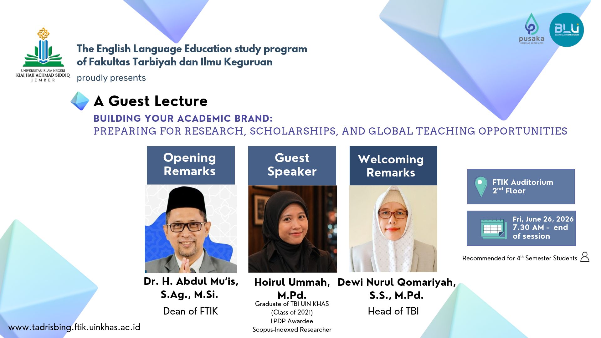 TBI UIN KHAS Jember Hadirkan Alumni Berprestasi dalam Guest Lecture tentang Branding Akademik dan Peluang Global